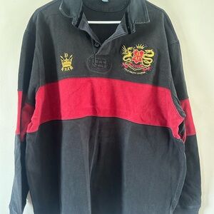 Vintage Polo Ralph Lauren Black and Red Rugby Shirt with Crest